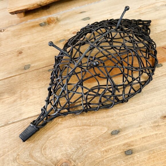 Mid Century Rattan Woven Basket Metal Leaf Brown - Picture 3 of 7